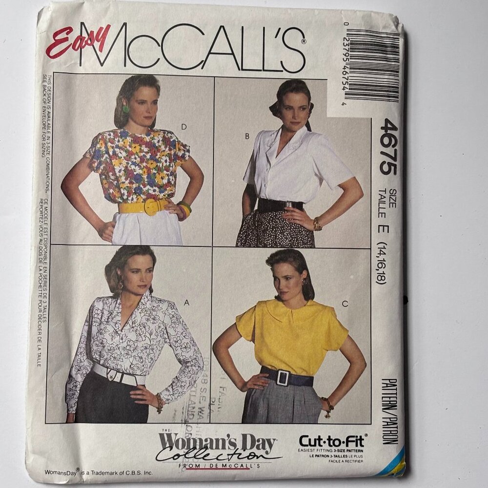 McCall's Blouse Top (14, 16, 18) Uncut Pattern